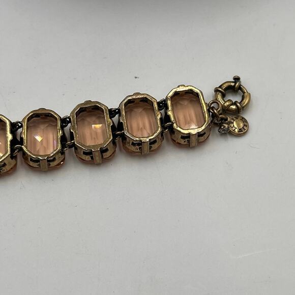 J. Crew Signed Prong Set Rhinestone Statement Dark Peach Chunky Bracelet - Picture 8 of 10